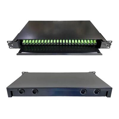 Ngăn kéo quang gắn trên giá 19 inch màu đen Bảng điều khiển sợi quang cho cáp mạng