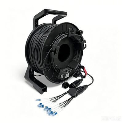 Cáp quang bọc thép TPU Tac Fiber 150M chế độ đơn 4/6/8/12 sợi trên cuộn với đầu nối SC LC ST cho phát trực tiếp